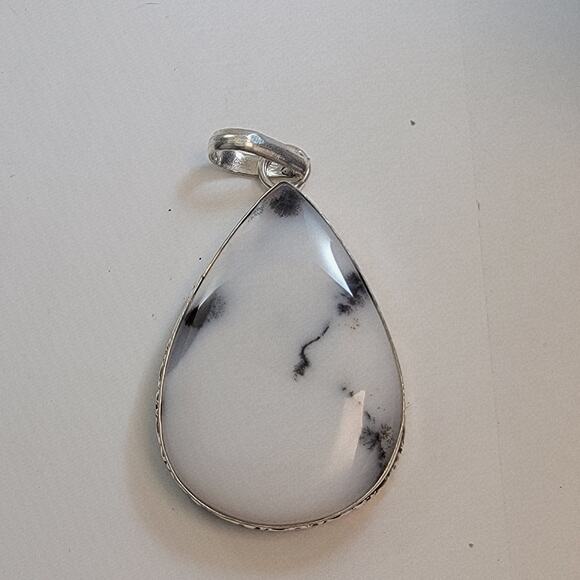 Necklace Pendants Dendritic Opal Teardrop Handmade Jewelry in Sterling Silver - Picture 2 of 10